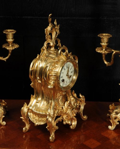 fig 7. Antique French Rococo Gilt Bronze Clock Set by Verger Freres of Paris