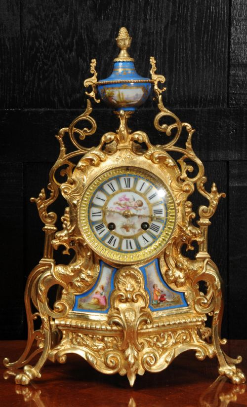 Sevres Porcelain and Gilt Bronze Antique French Clock by Vincenti