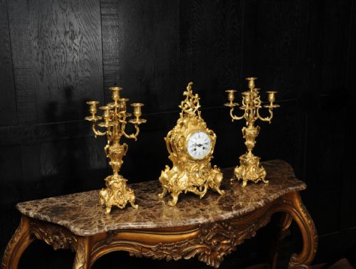 fig 2. Large Antique French Rococo Gilt Bronze Clock Set