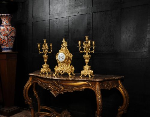 fig 3. Large Antique French Rococo Gilt Bronze Clock Set