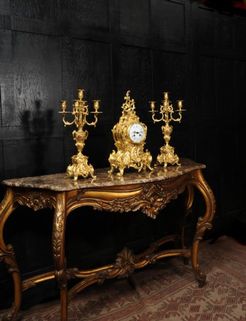 fig 4. Large Antique French Rococo Gilt Bronze Clock Set