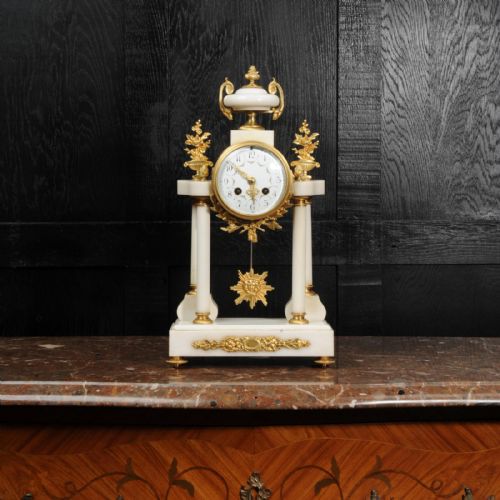 fig 1. Antique French White Marble and Ormolu Portico Clock