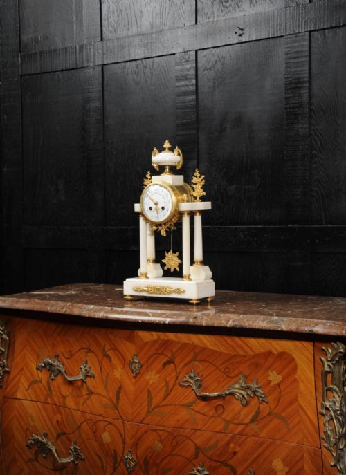 fig 2. Antique French White Marble and Ormolu Portico Clock
