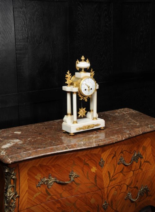 fig 3. Antique French White Marble and Ormolu Portico Clock