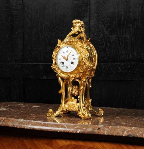 fig 1. Superb Rococo Antique French Ormolu Clock with Visible Pendulum by Emile Colin, Paris