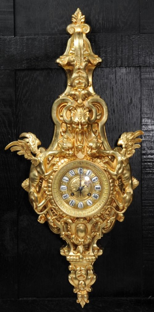 Hounds of the Devil - Gothic Gilt Bronze Antique French Cartel Wall Clock