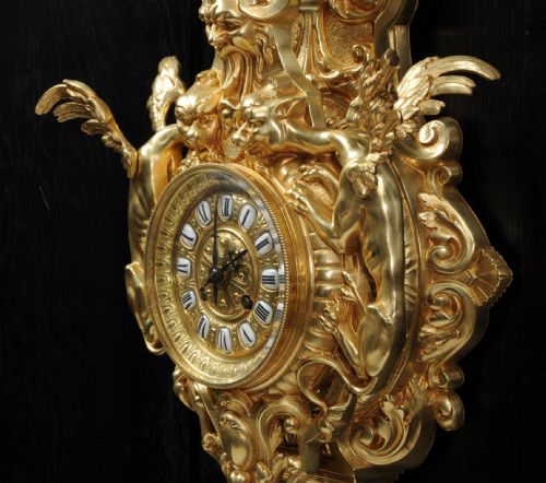 fig 2. Hounds Of The Devil - Gothic Gilt Bronze Antique French Cartel Wall Clock