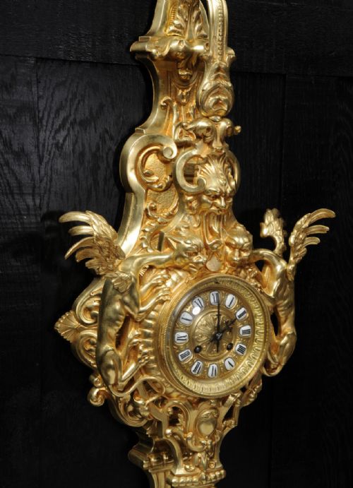 fig 3. Hounds Of The Devil - Gothic Gilt Bronze Antique French Cartel Wall Clock