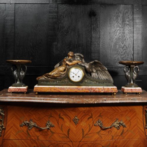 fig 1. Art Deco French Clock Set - Leda and the Swan by Pierre Sega
