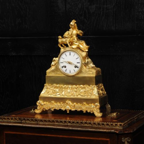 fig 1. Early Japy Freres Ormolu Antique French Clock ~ A Girl with her Dog