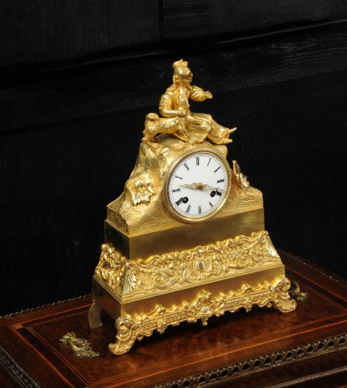 fig 2. Early Japy Freres Ormolu Antique French Clock ~ A Girl with her Dog