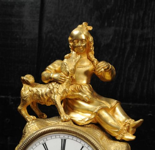 fig 3. Early Japy Freres Ormolu Antique French Clock ~ A Girl with her Dog