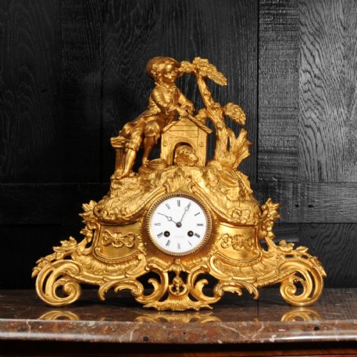fig 1. Early Gilt Bronze Antique French Clock Dog and Master