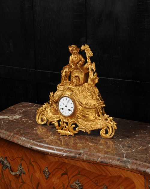 fig 2. Early Gilt Bronze Antique French Clock Dog and Master