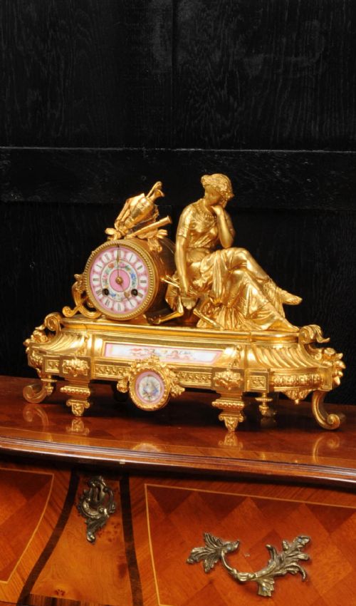 Apy Freres Sevres Porcelain and Gilt Metal Clock ~ Euterpe, Muse of the Arts
