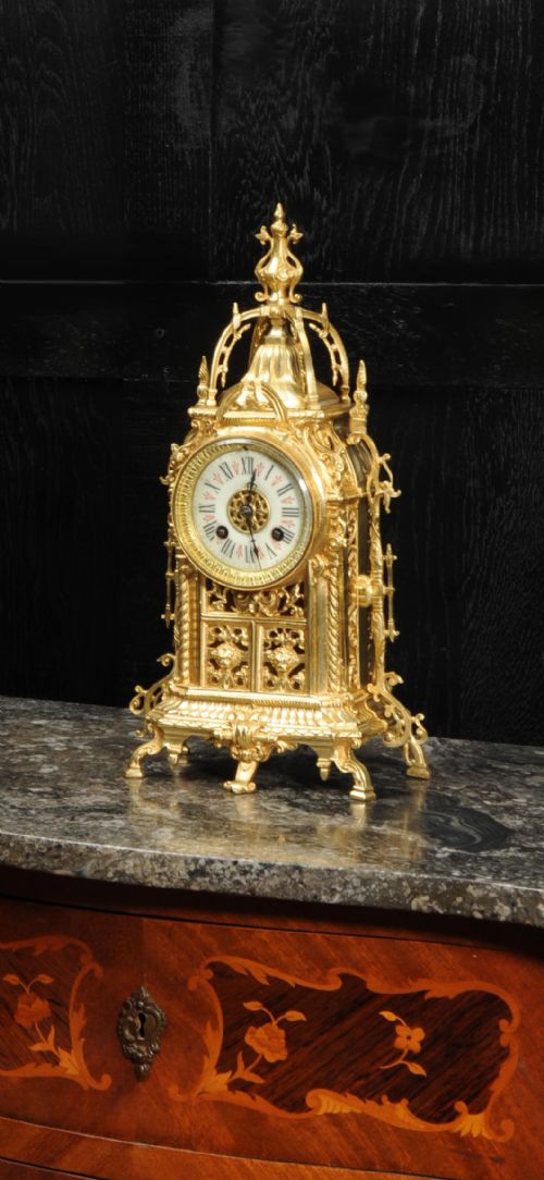 Antique Gilt Bronze Gothic Clock