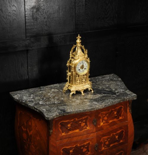 fig 3. Antique Gilt Bronze Gothic Clock