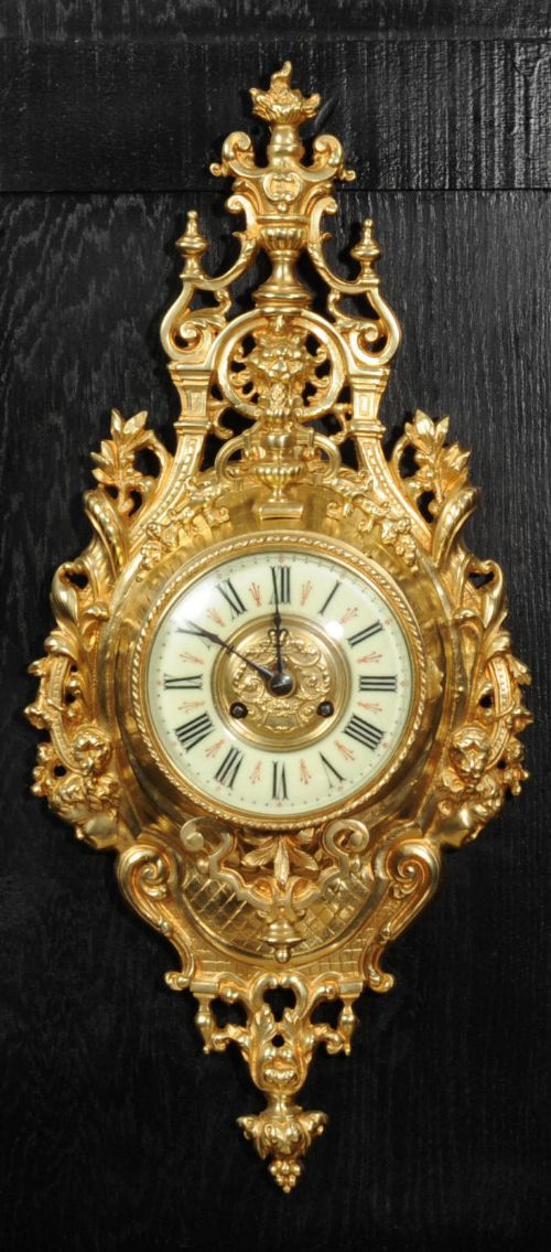 Japy Freres Antique French Gilt Bronze Baroque Cartel Wall Clock