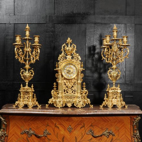 fig 1. Huge Antique Baroque Gilt Bronze Clock Set
