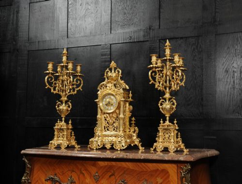 fig 3. Huge Antique Baroque Gilt Bronze Clock Set