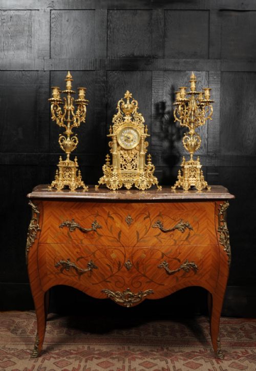fig 5. Huge Antique Baroque Gilt Bronze Clock Set