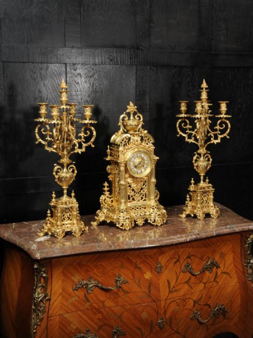 fig 6. Huge Antique Baroque Gilt Bronze Clock Set