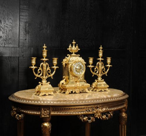 fig 1. Japy Freres Gilt Bronze Baroque Antique Clock Set