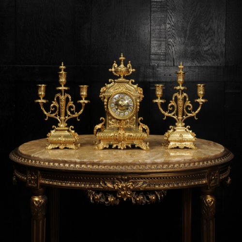 fig 2. Japy Freres Gilt Bronze Baroque Antique Clock Set