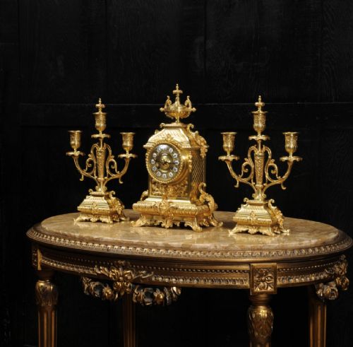 fig 3. Japy Freres Gilt Bronze Baroque Antique Clock Set