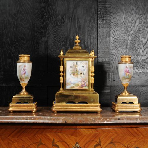 fig 1. Japy Freres Porcelain and Ormolu Clock Set ~ Love