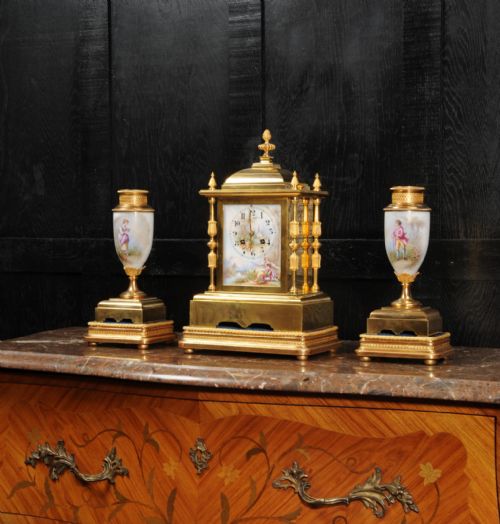 fig 2. Japy Freres Porcelain and Ormolu Clock Set ~ Love