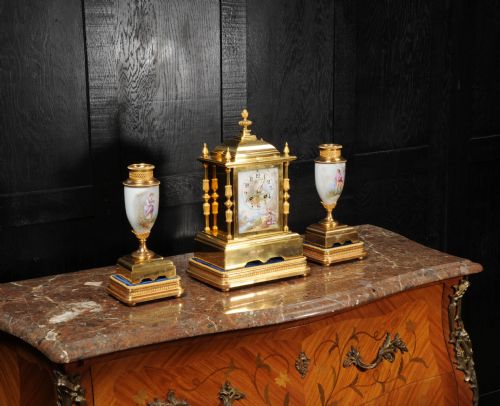 fig 3. Japy Freres Porcelain and Ormolu Clock Set ~ Love