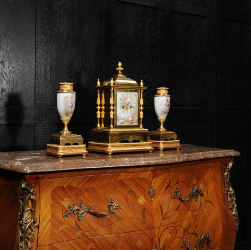 fig 5. Japy Freres Porcelain and Ormolu Clock Set ~ Love