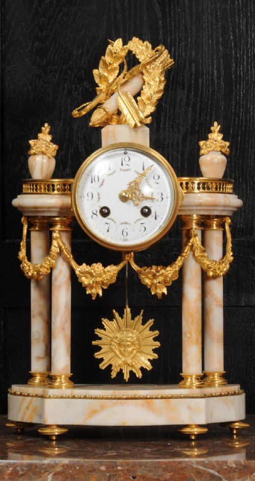 Ormolu and Sienna Marble Antique French Portico Clock ~ Love