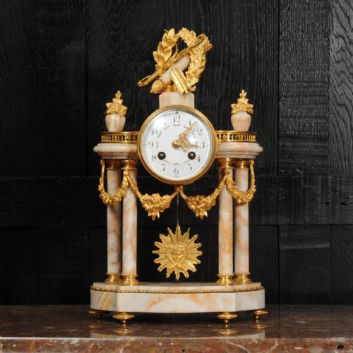fig 1. Ormolu and Sienna Marble Antique French Portico Clock ~ Love