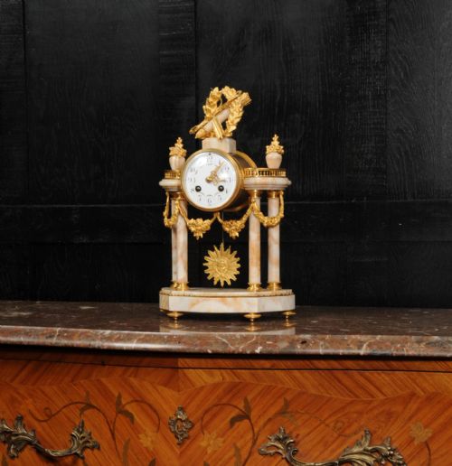 fig 3. Ormolu and Sienna Marble Antique French Portico Clock ~ Love