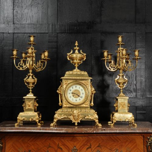 fig 1. Huge Antique French Gilt Bronze Classical Clock Set