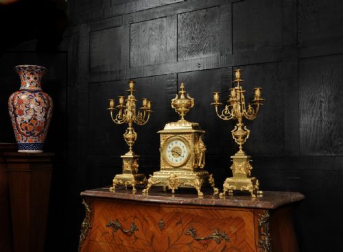 fig 3. Huge Antique French Gilt Bronze Classical Clock Set