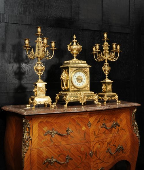 fig 4. Huge Antique French Gilt Bronze Classical Clock Set
