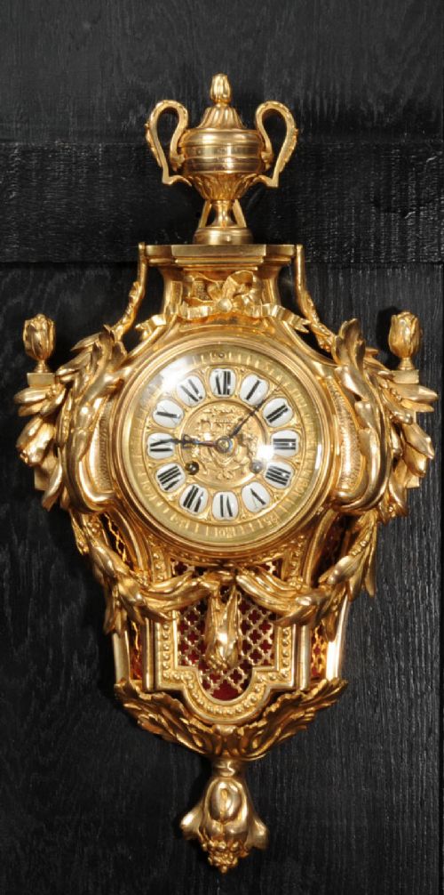 Antique French Gilt Bronze Cartel Wall Clock