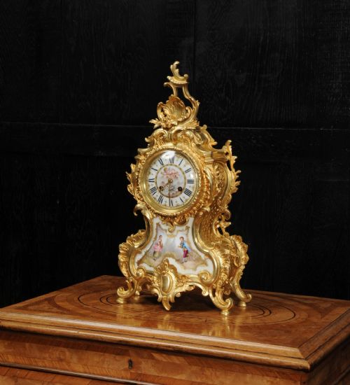 fig 2. Large Ormolu and Sevres Porcelain Rococo Antique French Clock