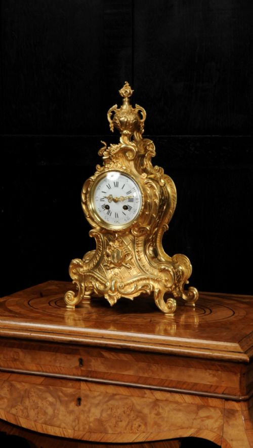 Antique French Gilt Bronze Rococo Clock by A.d. Mougin