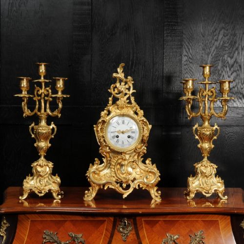 fig 1. Large Antique French Rococo Gilt Bronze Clock Set