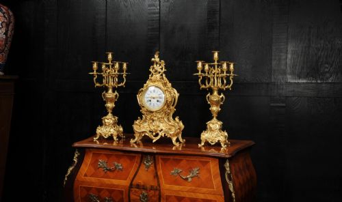 fig 2. Large Antique French Rococo Gilt Bronze Clock Set