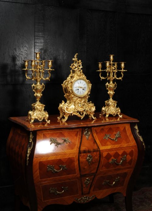 fig 3. Large Antique French Rococo Gilt Bronze Clock Set