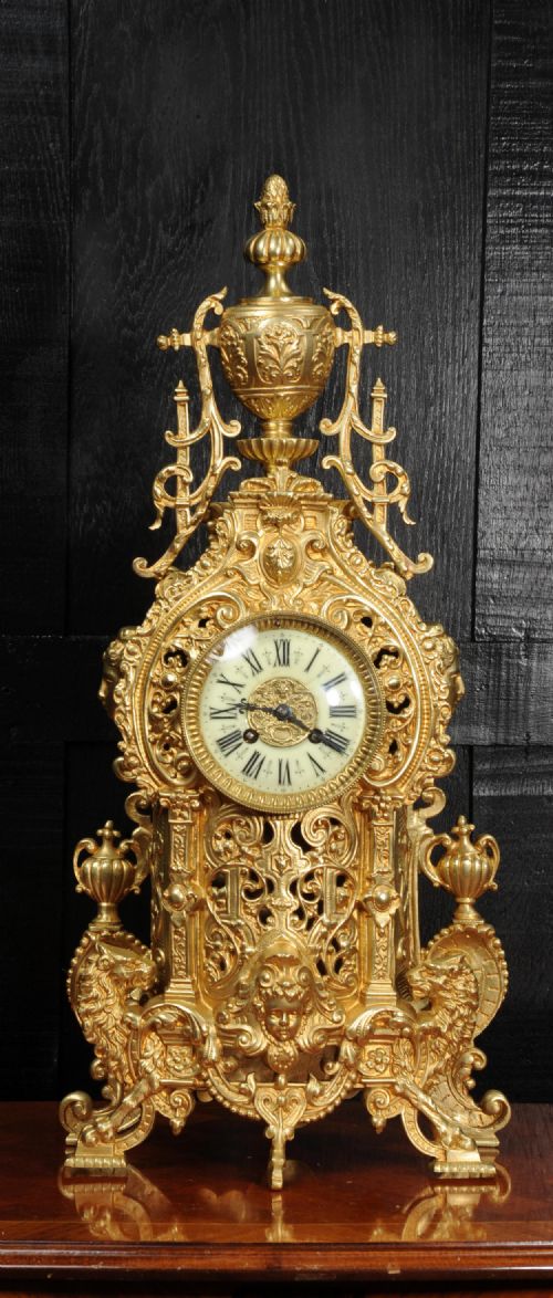Large Antique French Gilt Bronze Baroque Clock by Louis Japy