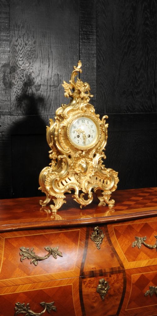 Large Antique French Gilt Bronze Rococo Clock by Japy Freres