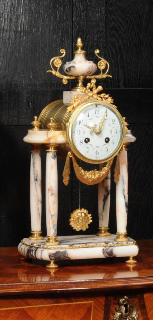 Antique French Ormolu and Specimen Marble Portico Clock by Fritz Marti