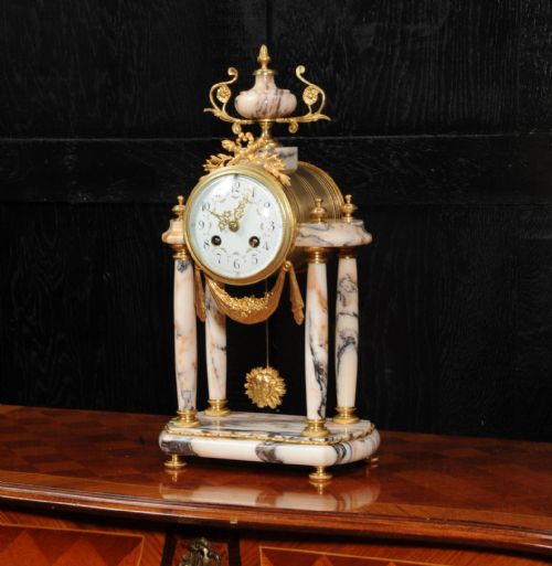 fig 1. Antique French Ormolu and Specimen Marble Portico Clock by Fritz Marti