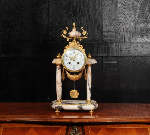 fig 3. Antique French Ormolu and Specimen Marble Portico Clock by Fritz Marti